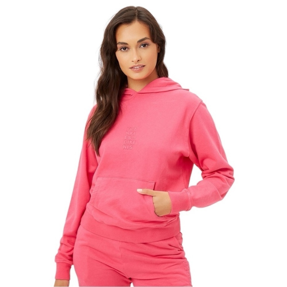 Frankie’s Bikinis Aiden Sweatshirt Bright Pink Hooded Hoodie M Relaxed Slouchy